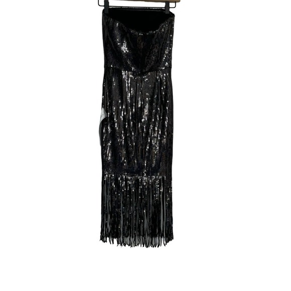 Dress The Population Dress Strapless Sequin Fringe Black Iridescent Size XS NEW - Picture 3 of 11
